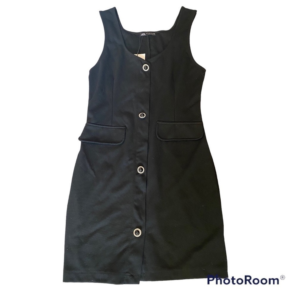NWT ZARA LITTLE BLACK SLEEVELESS DRESS WITH JEWELED BUTTONS SIZE LARGE